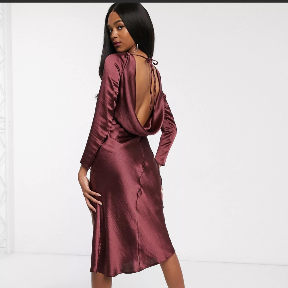 Plum Slip Midi Dress with Long Sleeves Size 14 - Picture 6 of 6